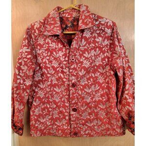 Coldwater Creek Womens Reversible Jacquard Red Rust Silver Jacket Shirt M